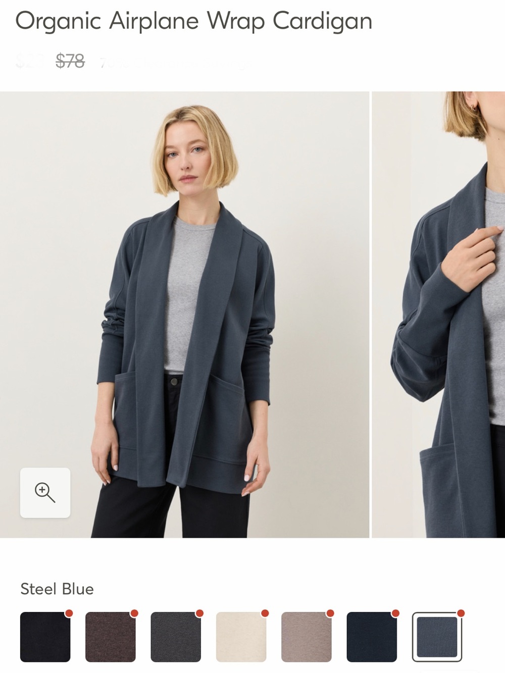 PACT Organic Airplane Wrap Cardigan Steel Blue NWT